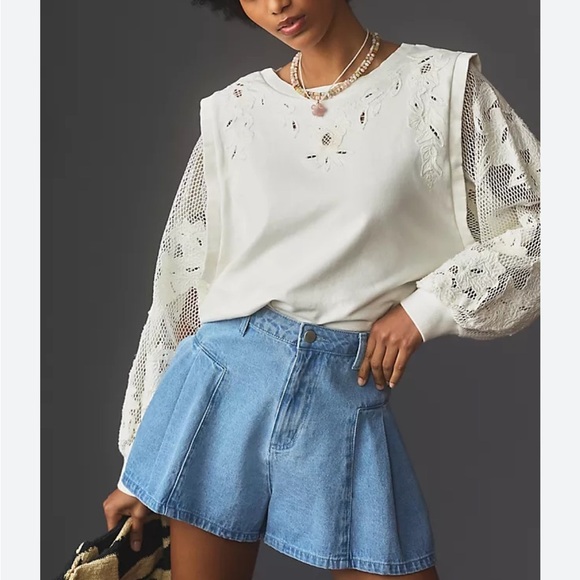 Anthropologie Lace Cutwork Embroidered Sweatshirt Top in Estimated Size Medium - Picture 1 of 9